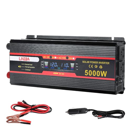 Lineba 5000 Watt Power Inverter with LED Display Dual AC Outlets USB Port 12V DC to 110V AC Converter Car Power Inverter for Vehicles Car RV Truck Off Grid Solar System Outdoor Camping