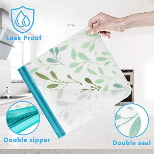 10 Pack Dishwasher Safe Reusable PEVA Food Storage Bags, Leak proof Reusable Freezer Bags for Food Storage Home Organization Traval & Make-up BPA FREE for Food Storage Home BPA FREE for Salad Fruit - Thumbnail 3