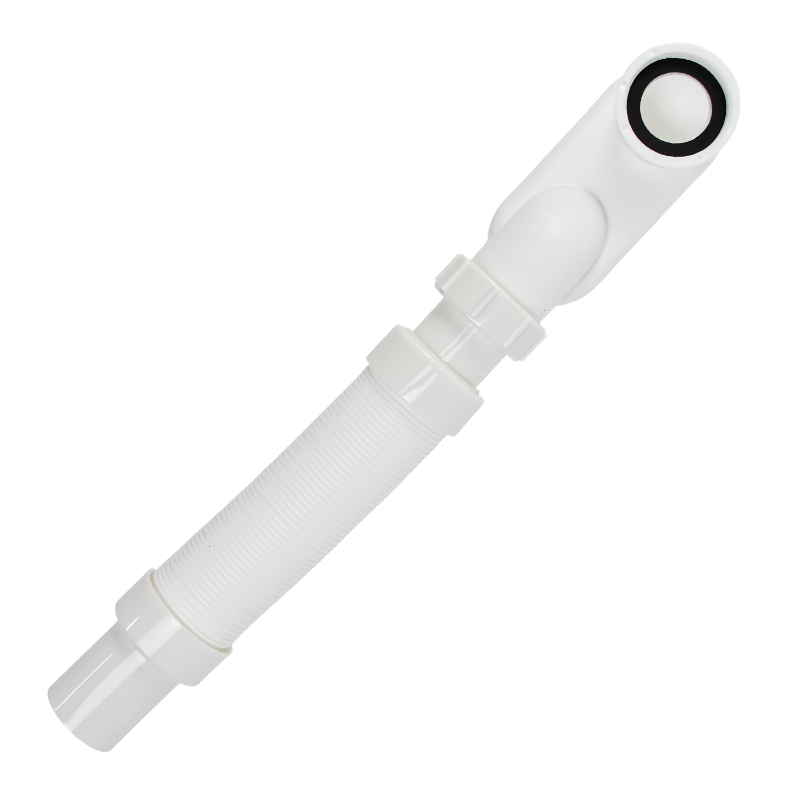 Vurixfo 1-1/2" Low Profile Flexible P-Trap, Bathtub Shower Drain Pipe Flat P Trap Free Standing Tub Drain White Plumbing with Gasket for Bath Bathtub Drain