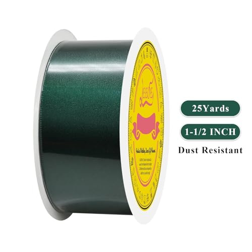 Image of Double Face Spruce Green Satin Ribbon 1-1 /2 inch X 25 Yards Polyester Green Ribbon for Gift Wrapping Very Suitable for Weddings Party Hair Bow Invitation Decorations and More