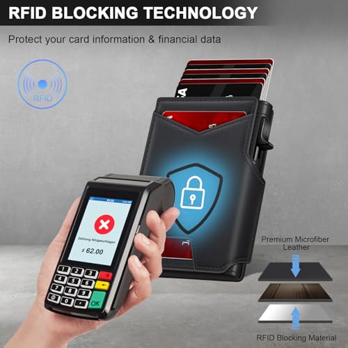 Image of Wallet for Men Wallet with Slim Pop Up Card Holder 9-13 Cards, Bifold Minimalist Smart Wallet RFID Blocking Credit Card Holder with ID Window & Stretchable Cash Slot Compact Metal Aluminum Card Case