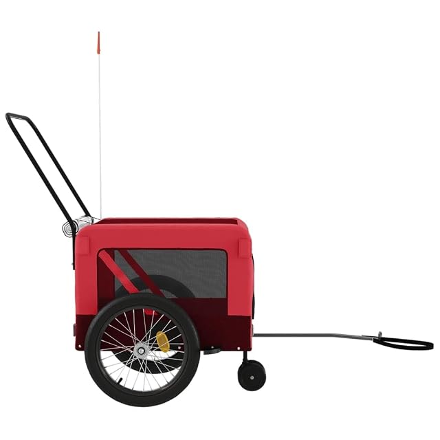 Foto 6 de 8 de vidaXL Remolque de Bicicleta Mascotas Hierro Tela Oxford Rojo Negro