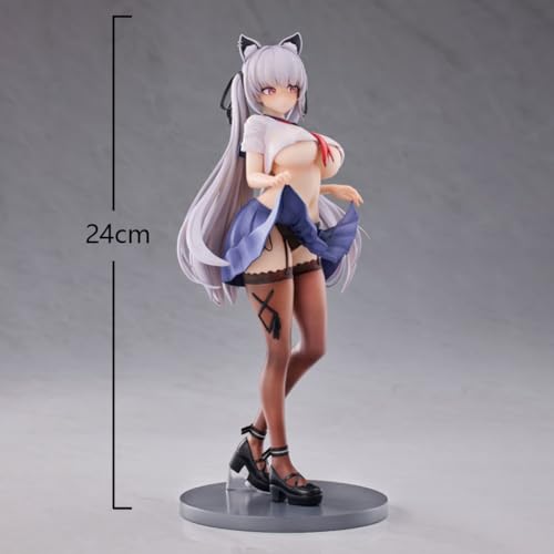 Jiumaocleu Statue Alvina-chan de l'anime en forme de chat avec oreilles de fille, modèle 24 cm, style uniforme, sculpture en manga faite à la main, figurine de collection, décoration de bureau, cadeau – vue 7