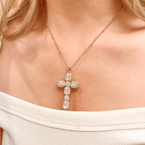 Cross Necklace for Women Diamond Cross Pendant Necklace Cubic Zirconia Crystal Birthstone Cross Necklace Religious Gifts for Women4