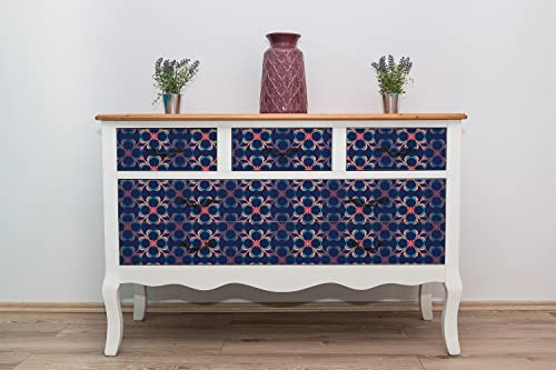 Feuille collante pour placard et relooking commode fleurs aztèques