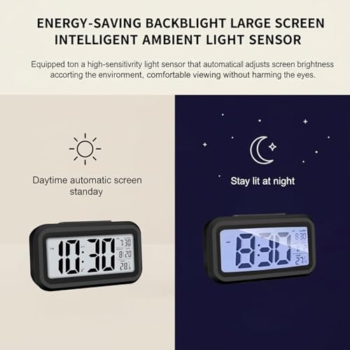 Image of REACHER Digital Alarm Clock for Heavy Sleepers, Digital Clock Table Clock for Study Table, Students,Office | Alarm Clock for Bedroom with Loud Sound, Automatic Sensor,Date & Temperature (Black,Medium)