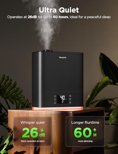 Smart Humidifier for Large Bedroom - 6L Top-Fill Cool Mist, App Control, 60H Runtime - Black