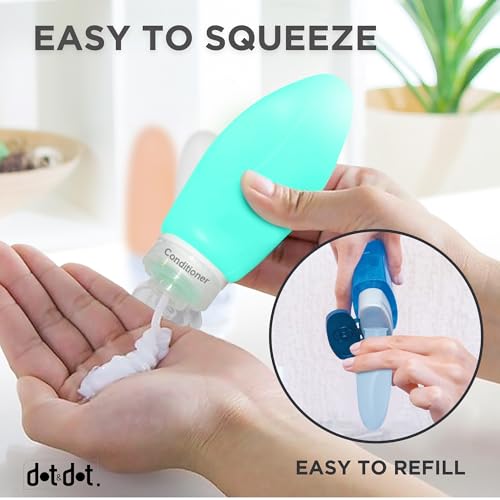 Image of Dot&Dot Leak Proof Travel Bottles - Tubes for Liquid TSA Approved 3oz Silicone Toiletries Travel Shampoo & Conditioner Containers with Labels