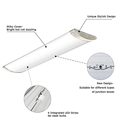 Tycholite 4Ft Led Light Fixtures 80W 8800 Lumens, Dimmable 4 Foot Led Flush Mount Ceiling Lights 4000K, Indoor Led Lighting Fixture Fluorescent Replacement For Kitchen, Laundry Room, Garage - 2 Pack #TOP3
