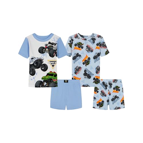 Monster Jam Boys 4-Piece Snug-fit Cotton Pajama Set Soft & Cute for Kids SUMMER JAM 4
