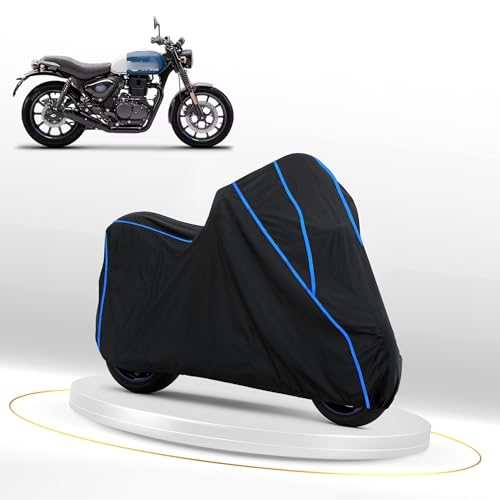 Image of Waterproof Bike Cover for RE Hunter 350 | Heavy Duty Polyester | All-Weather, Dustproof, UV Protection | Triple Stitched Elastic Hem, Snug Fit Black