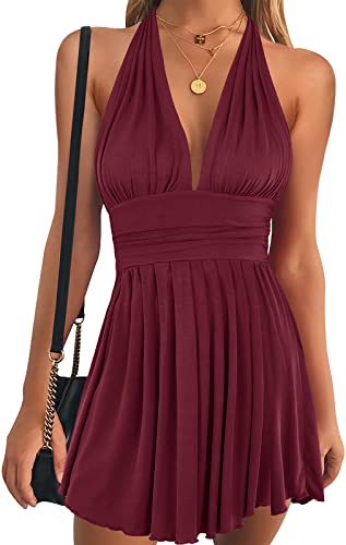 Image of Heysolo Women's Halter Deep V Neck Mini Dress Summer Backless Sleeveless Sexy Party Club Cocktail Dresses