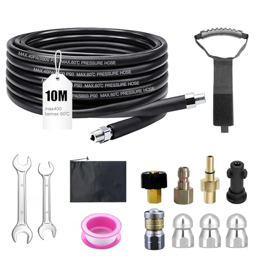 Kit de Manguera para Limpieza de Tuberías - 400 bar / 140°C - Compatible con Kärcher K2-K7 y Bosch - Incluye Adaptadores y Boquillas de Limpieza - Para Desagües y Tubos Obstruidos - Uso Universal