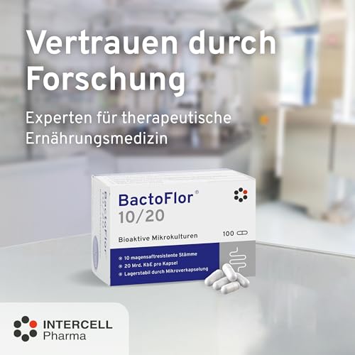 BactoFlor® 10/20 - Probiotika für Darmkur hochdosiert 100 Kapseln - Darmbakterien zur Darmsanierung & Darmflora Aufbau - 20 Bakterienstämme für den Darm - 2000 Mrd KBE/Pack. - laktosefrei, glutenfrei