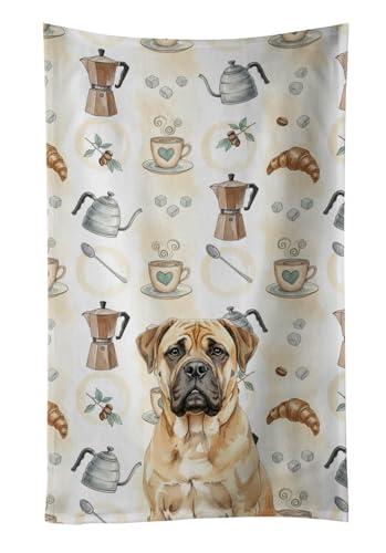 Caroline's Treasures Bullmastiff Coffee Bar Kitchen Towel Velour Plush Front and Cotton Loop Back Machine Washable