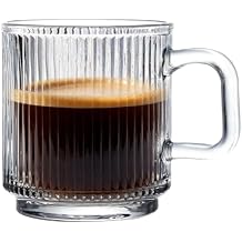 SENTVEND 12 OZ Glass Coffee Mug with Handle - 1 PACK Glass Coffee Cup Classic Vertical Stripes Milk accessory Perfect for American and Latte
