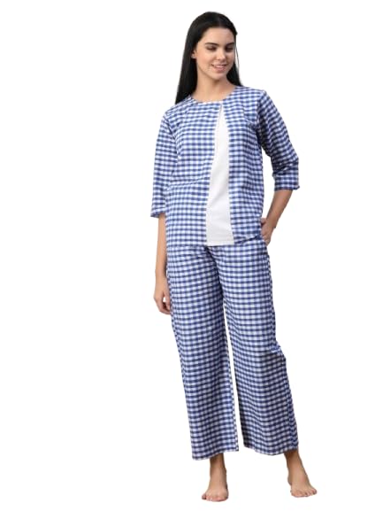 neudis Women's Gingham Check Nightsuit with Built-in Bra, Fixed Chest Pads-picture-45