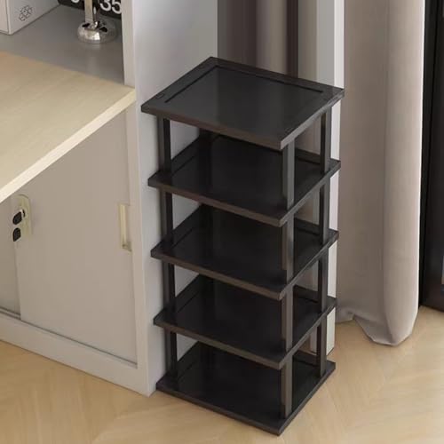 Vertical Shoe Rack - Tall Narrow Shoe Rack Organizer for Small Spaces,5 Tier Bamboo Shoen Shelf for Entryway,Closet,Corner,Doorway,Skinny Shoe Shelf Space Saving Shoe Storage,Free Stackable DIY