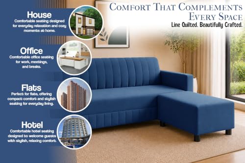 Image of 3 Seater Wooden Sofa with Ottoman | Modern Sofa Set for Living Room | Stylish Home Furniture Sofa with Comfortable Seating-Blue