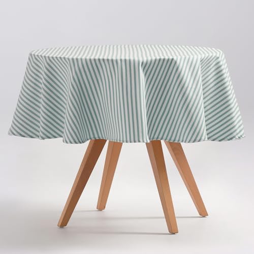 GAMUSI Mantel Antimanchas Redondo Tela algodón Impermeable Rayas Agua Marina, 155x155 cm