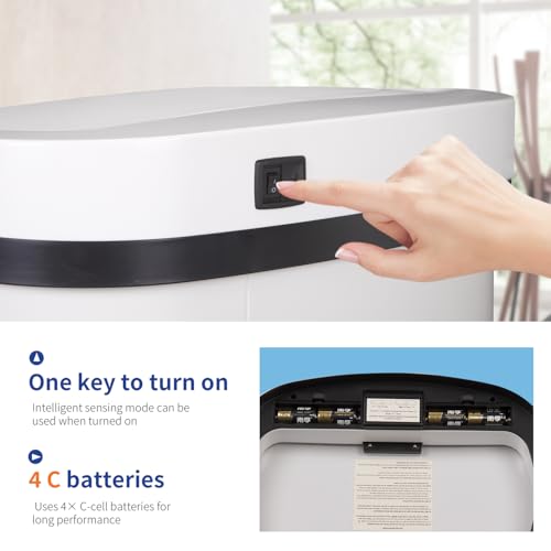 Image of BestOffice | 13 Gallon Stainless Steel Trash Can with Lid | White | Automatic Touchless Garbage Can | Odor Control | Modern Oval Design | Easy to Clean | For Kitchen, Bathroom, Office or Home