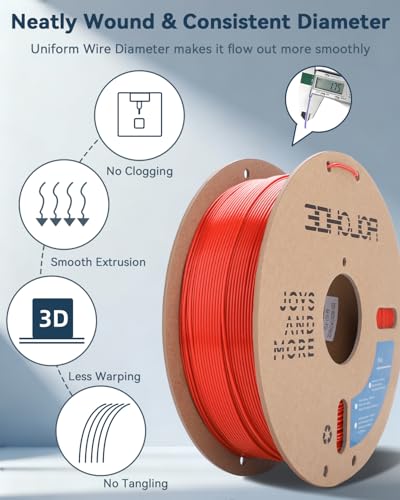 Image of 3DHoJor PLA Filament 1.75mm,3D Printer Filament,1kg Cardboard Spool (2.2lbs), Dimensional Accuracy + /- 0.03 mm,Odor Free, Clog Free, No Brittle Filaments,Fit Most FDM 3D Printer,Red