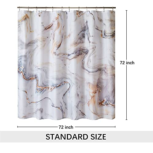 Yostev Grey Gold Marble Shower Curtain, Abstract Marble Shower Curtains For Bathroom Décor, Textured Waterproof Cloth Fabric Shower Curtain Set With 12 Metal Hooks, 72 X 72 Inch #TOP7