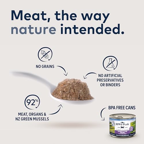 Image of ZIWI Peak Canned Wet Cat Food - All Natural, High Protein, Grain Free, Limited Ingredient, with Superfoods (Rabbit & Lamb, 12-pack of 6.5oz Cans)
