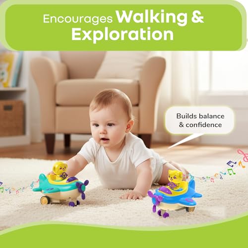 Image of R for Rabbit Orapple Aero Rider Push and Play Mini Toy Airplane Set for Kids with Lights and Music | BPA Free Baby-Safe Rounded Edge Design 2 Pcs Combo of Press & Go Aircraft for 12 Months+ (Multi 1)