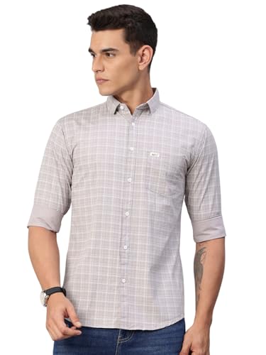 Image of Majestic Man Comfort Slim Fit Spread Collar Small Checked Cotton Casual Shirt
