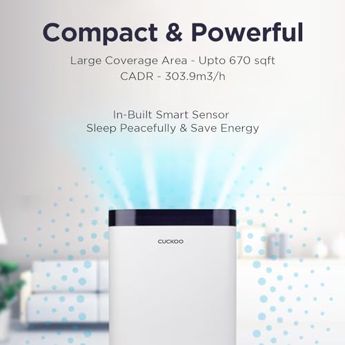Image of CUCKOO Air Purifier for Home - HEPA Filtration Removes 99.9% Smog, Pollutants, PM Particles | Air Quality Indicator | Large Coverage Area upto 670 sqft | 8 Yrs Warranty (G-Tool (White))
