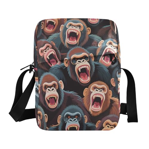 KLL Colorful Cartoon Animal Orangutan small messenger bag for women Vegan Leather over the shoulder bags for men Shopping Shoulder Handbag