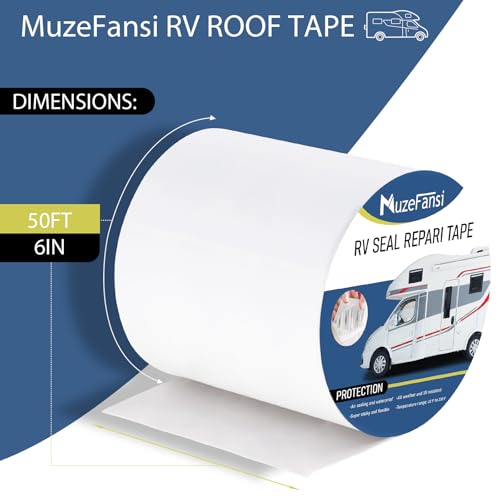 Image of RV Roof Tape 6 Inch X 50 Feet 2Pack, UV & Weatherproof White RV Sealant Roofing Tape,Waterproof RV Flex Seal Tape for Camper Trailer Truck Stop Roof Window Boat Sealing Leak Repair