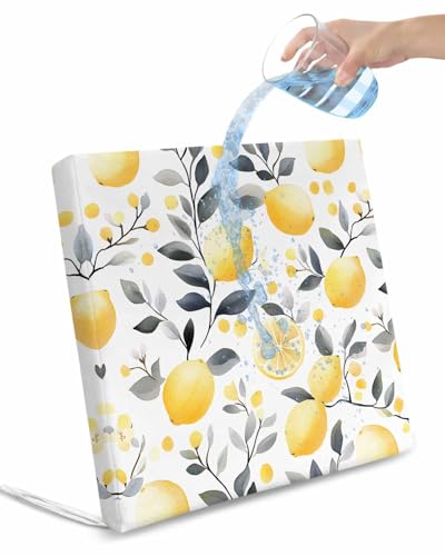2 Pack Summer Lemon Waterproof Cushion Covers with Ties, Outdoor Patio Chaise Lounge Chair Seat Cushion Slip Covers Replacement(Only Cover) Botanical Yellow Fruits Grey Leaf 22