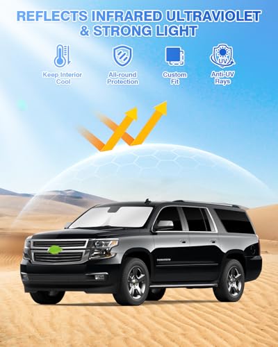 Image of Canvcle Sunshades for 2021-2025 2026 GMC Yukon XL /Chevy Suburban Accessories Windshield Sun Shade Side Rear Window Shade Cover Sun Visor Shield Privacy Protection Keep Vehicle Cool Black 8PCS
