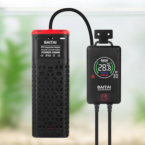 BAITAI 1000W Aquarium Heater Industrial-Grade PTC Submersible Fish Tank Heater with LED Thermostat Controller Dry-Run & Overheat Protection Energy Saving Shatterproof Heater for 5001000L Tanks