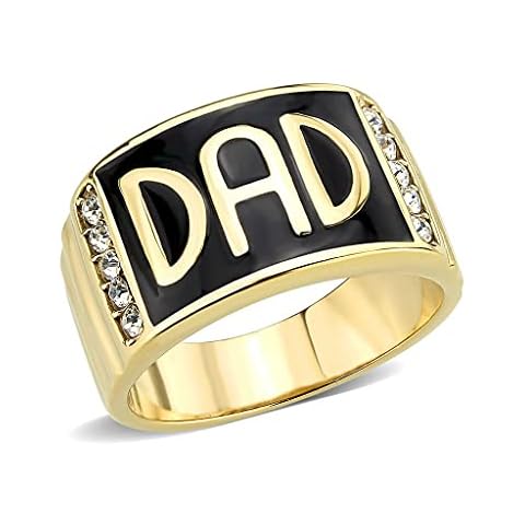 YourJewellerybox Mens dad ring gold signet pinky band black 18kt steel cubic zirconia gift 3760 (R) Cover