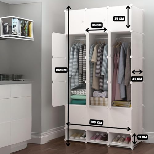 MAGIC SELECT Armario Modular. Estantería de Módulos. Organizador Modular de Ropa. Ropero para Hogar. Estante de Almacenamiento para Dormitorio, 18 Módulos, 2 Barras, 192x105 cm. - imagen 3