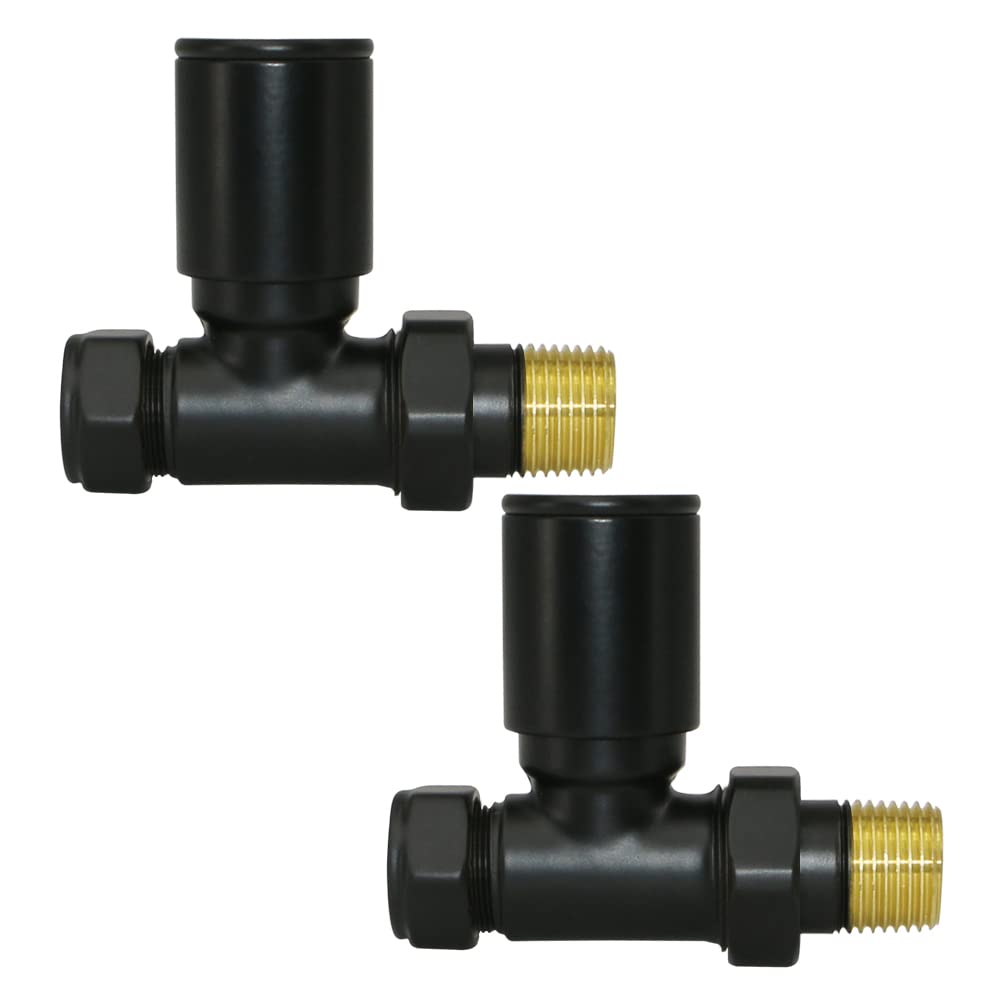 Warmehaus Black 15Mm Pair Of Straight Radiator Valve For Heated Towel Rail Radiator
