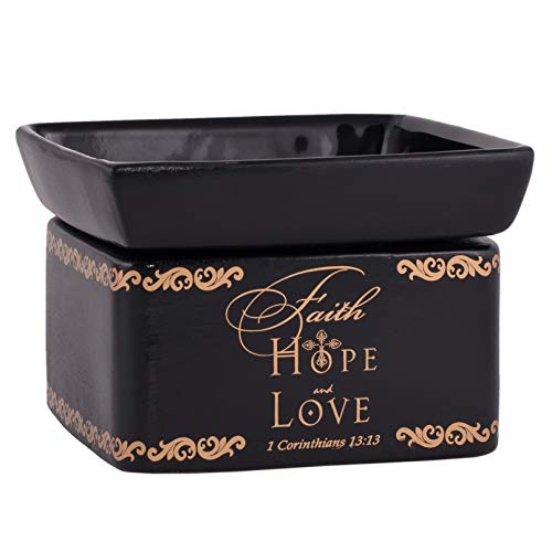 Elanze Designs Faith Hope Love Ceramic Stoneware Electric 2 in 1 Jar Candle and Wax and Oil Warmer