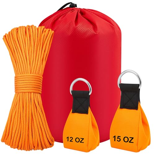 LOYIM 4 Pcs Arborist Throw Line Kit, 12oz+15oz Throw Weight Bag with 164ft Polyester Rope and Storage Bag Arborist Equipment Climbing Kit for Tree Work Limb Throwing