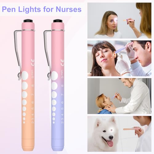 Image of RISEMART 2 Pack Pen Lights for Nurses, Reusable Medical Light with Pupil Gauge and Ruler, White Light LED Penlight for Student Doctors