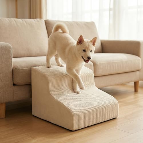 ドッグスロープ 2段 スロープ犬 階段 ステップ ペット用 階段 ドッグステップ ペットスロープ ペットステップ クッション ウレタン 撥水 踏み台 犬用品 ベージュ