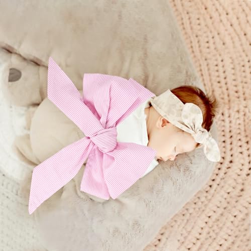 Image of Newborn Swaddle Sash, Soft Cotton Bow Decorative Strap for Swaddles, Adorable Maternity Bow Sash, 70x5.5 Inch, Pink Stripes
