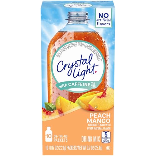 Crystal Light On The Go Peach Mango With Caffeine Drink Mix, 10-Packet Box (Pack of 24)