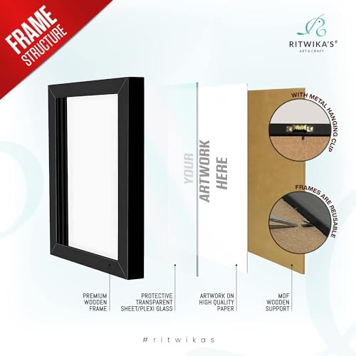 Image of Ritwika's Synthetic Wooden Customized Set of 2 Premium Personalized Wall Mount Collage Rectangular Frames with Your Photo in Sizes 8x12 & 6x12 Inches, Gift for Anniversary, Birthday, Wedding, Black