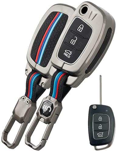 Image of SHOPOFLUX Metal Key Cover for Hyundai Hyundai Creta, Venue, Tucson, Alcazar, I20, Grand i10 Nios, Aura, Xcent, Exter 3 Button Flip Key Only - Black