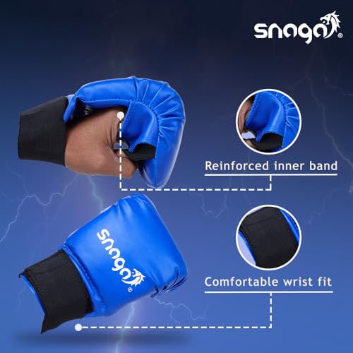 Image of Snaga Karate Gloves /Boxing Training Gloves, Lightweight Padding, Elasticated Hook & Loop Strap Closure for Better Performance, Protection and Comfort (Blue, L) (14 + Years Old)