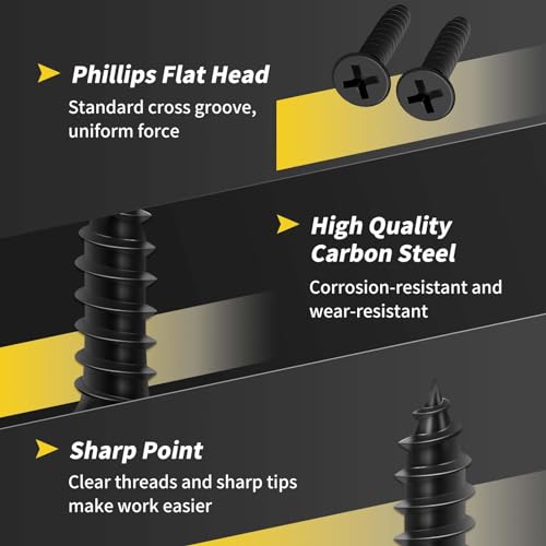 Image of Wood Screws 3 /4 Inch, FIXLINK Premium Flat Head Phillips Black Wood Screws 120 PCS, Self Tapping Electrophoresis Used in Indoor Furniture, Woodworking (#8 x 3 /4 inch)