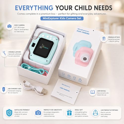 Image of MiniExplorer Mini Camera for Kids 3.0MP 1080P HD Video Digital Camera with 2-Inch Screen, USB Rechargeable Camera for Photo, Supports 32GB SD Card, Toys for Boys & Girls 7-14 Years - Blue